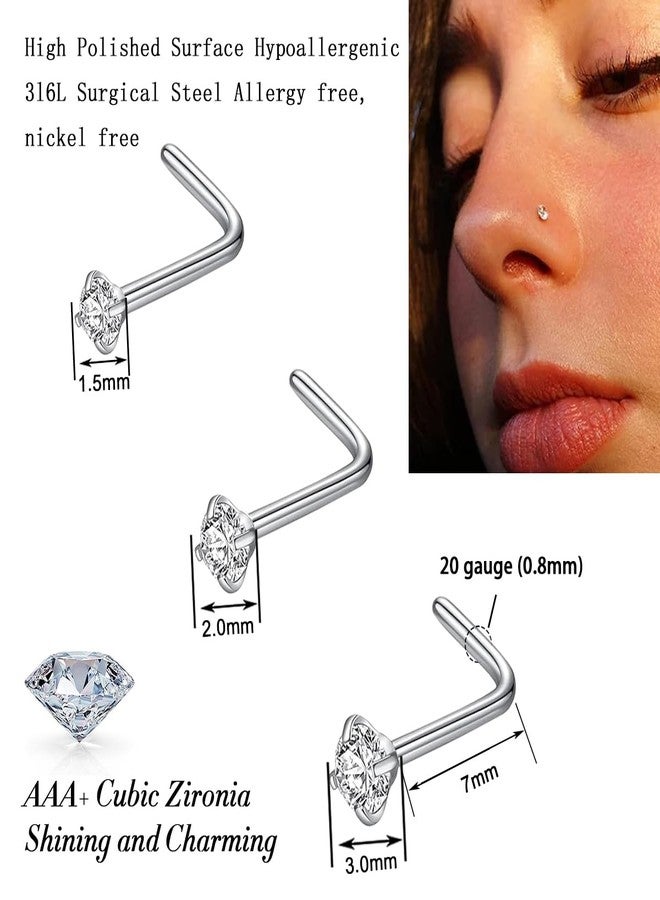 مجموعة دافكا من 9 قطع من حلقات الأنف للرجال والنساء - مصنوعة من الفضة المضادة للحساسية، فولاذ مقاوم للصدأ 316L، حلقات أنف مفصلية عيار 18، أقراط أنف عيار 20، حلقات أنف حلزونية على شكل حرف L لثقب الأنف المتعدد والأذنين الحساسة - Image 3